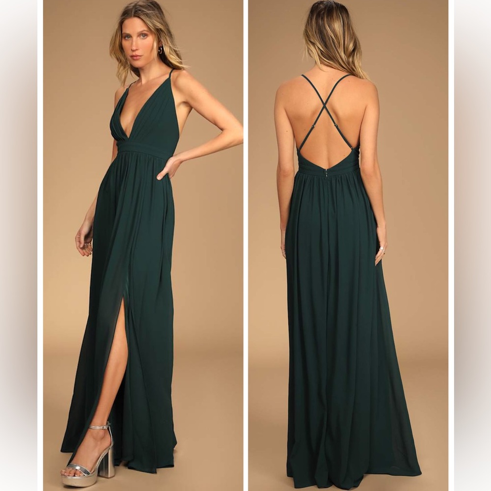 Lulus Ballroom Bliss Emerald Green Pleated Maxi Dress Size XS NWT Formal Wedding